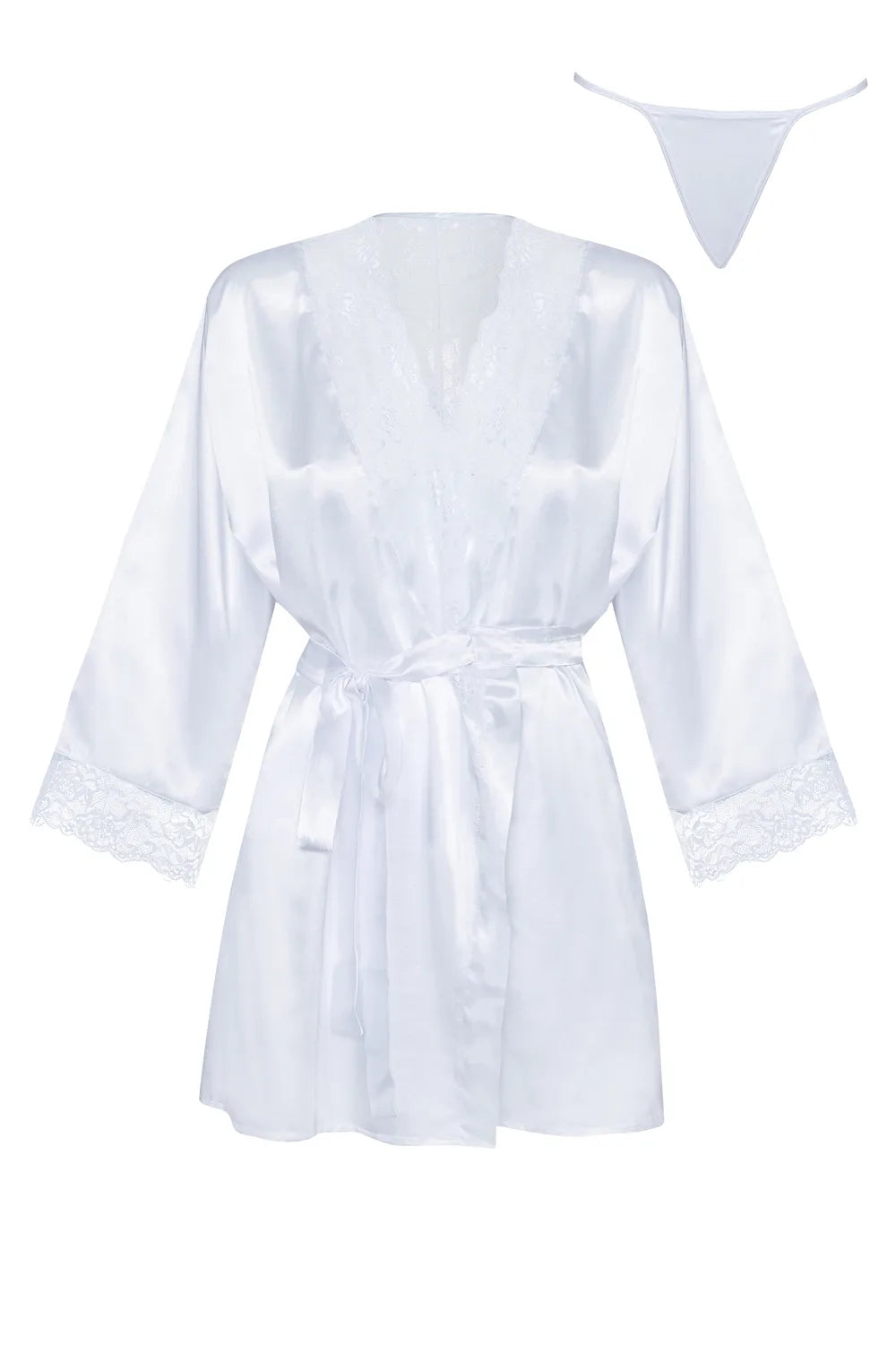 V - Morning Shine White Satin Dressing gown with Lace Details | Velure Luxury Lingerie