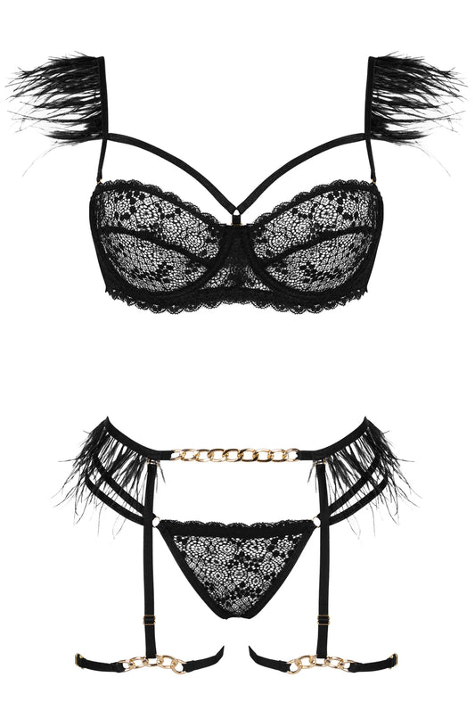 Crystal Black 3-Piece Luxury Lingerie Set