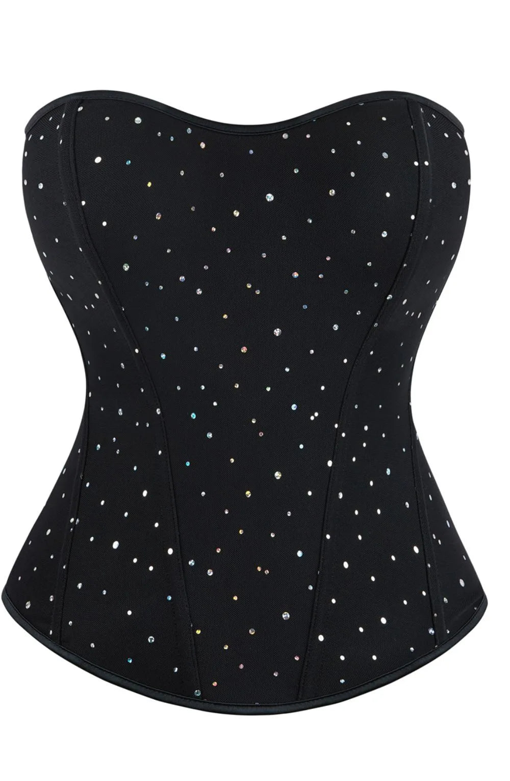Black Sequin Corset Top with Mesh Shaping & Zip Back