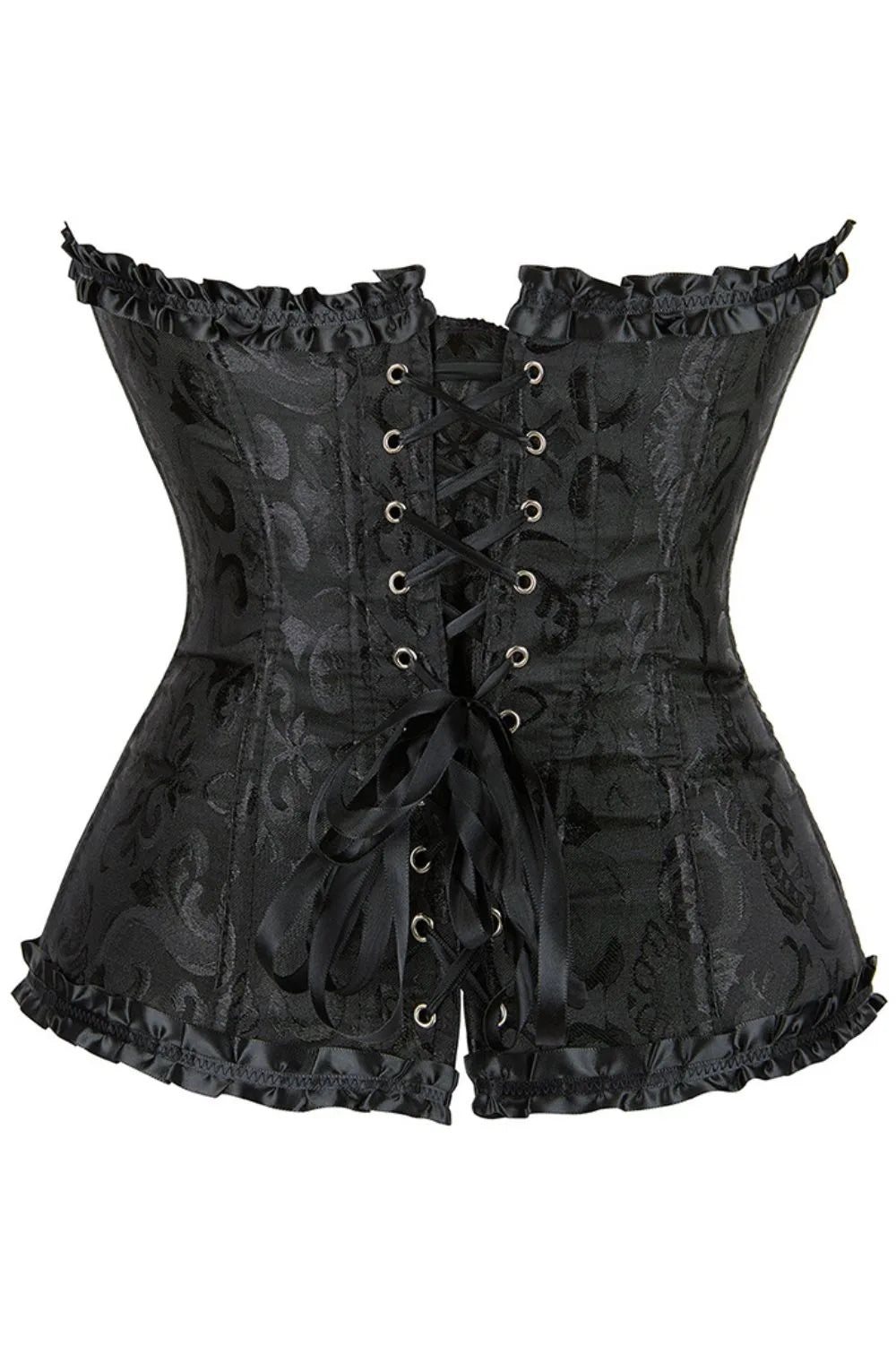 Black Brocade Waist-Cinching Corset with Satin Trim