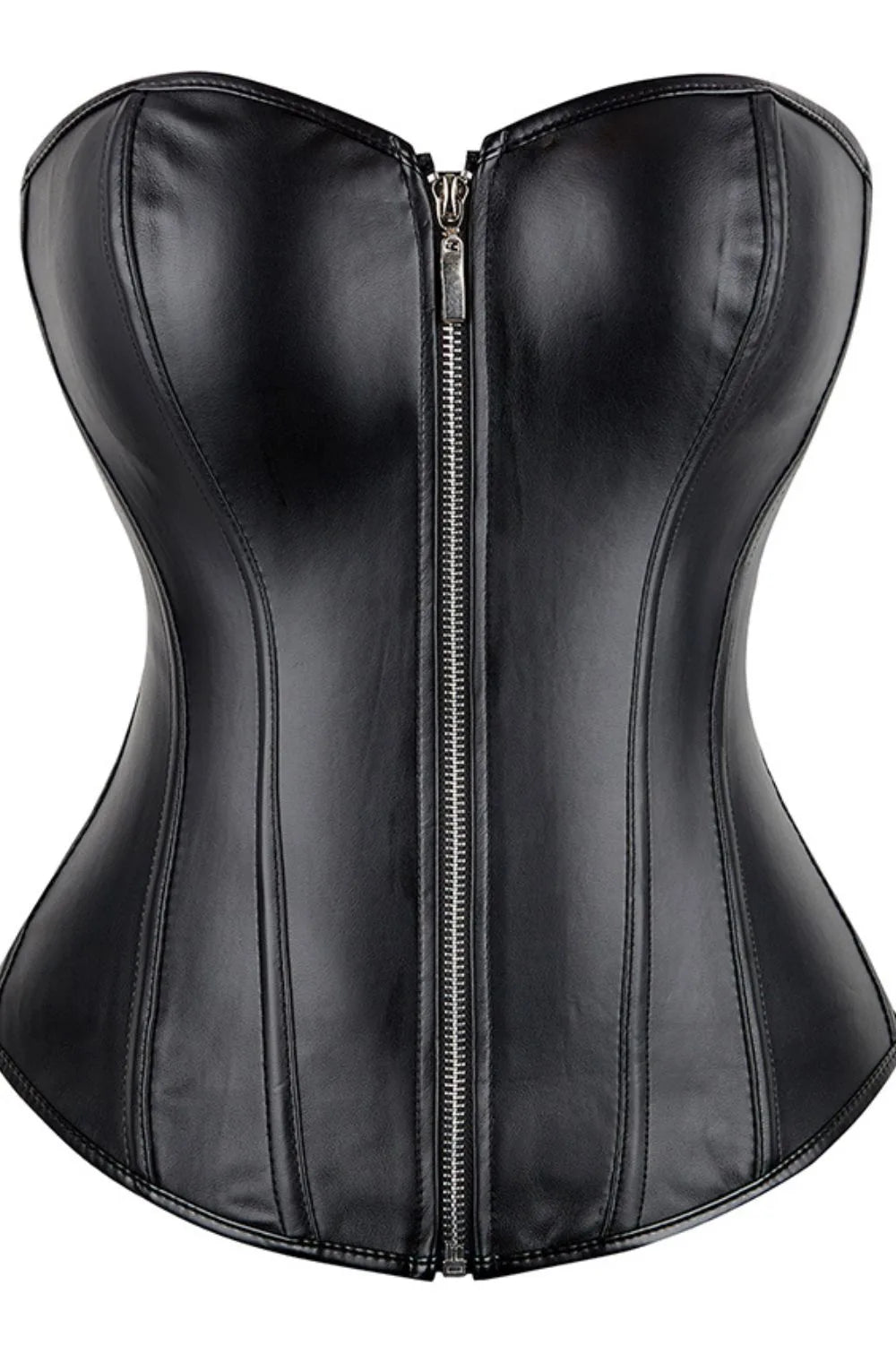 Black Leather-Look Zip Corset with Adjustable Lace-Up Back