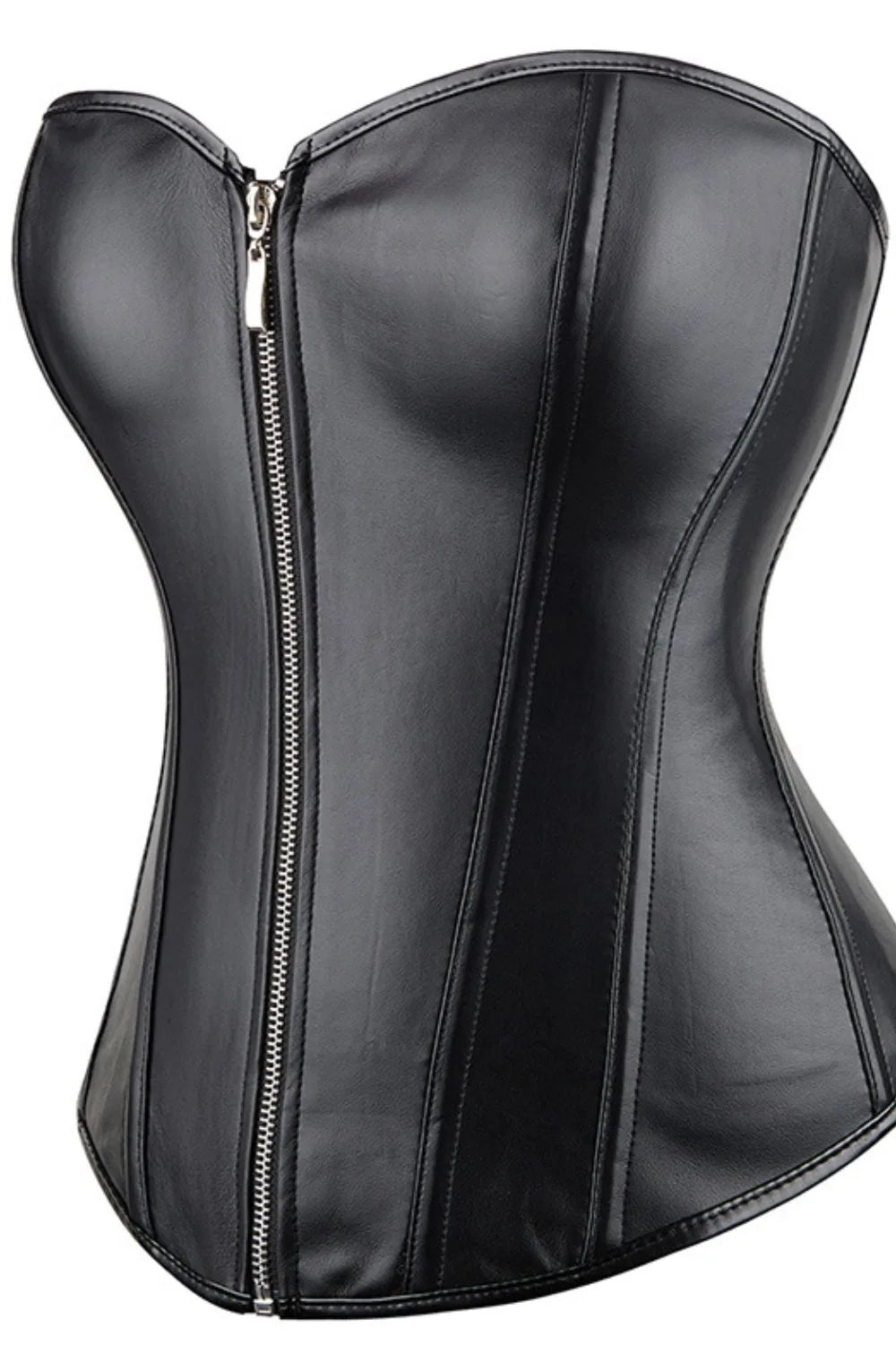 Black Leather-Look Zip Corset with Adjustable Lace-Up Back
