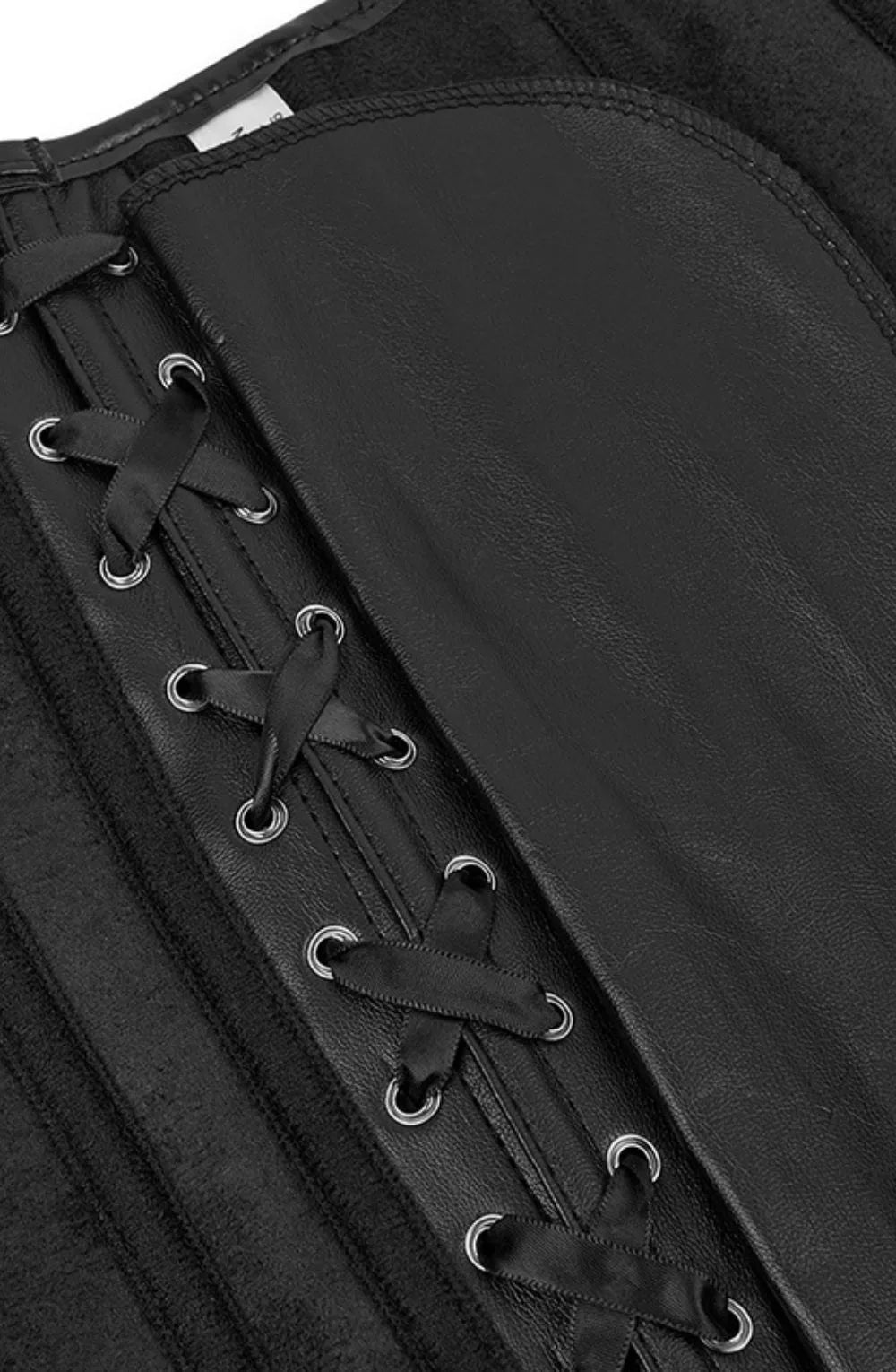 Black Leather-Look Zip Corset with Adjustable Lace-Up Back